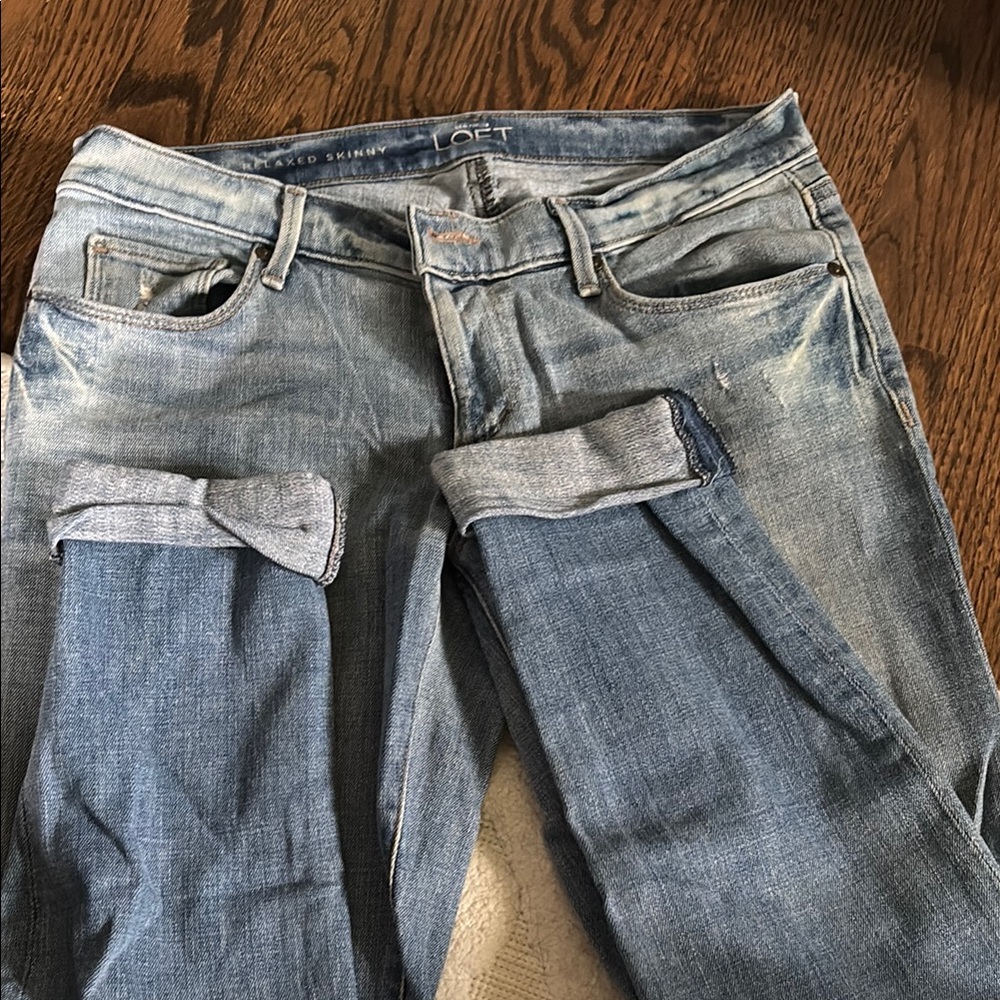LOFT Blue Skinny Jeans with Distressed Design